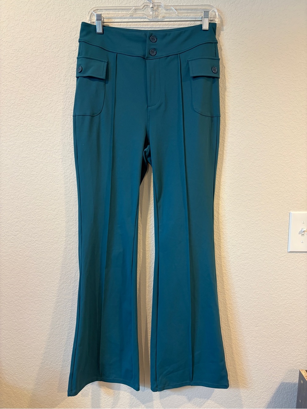 Halara Women’s Teal High Waisted Side Flap Pocket Flare Casual Cargo Pants - L